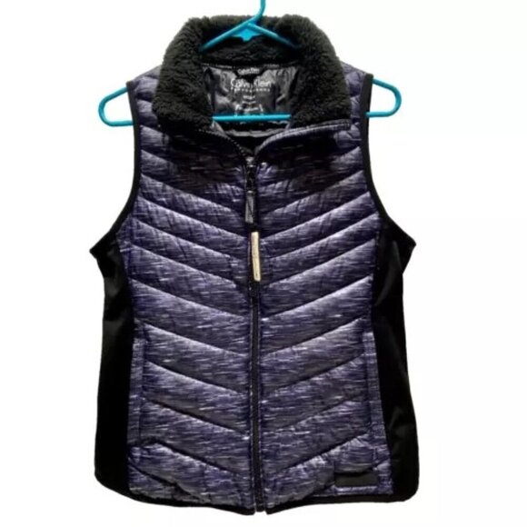 Calvin Klein Performance Women's Medium Puffy Vest Sherpa Collar Black Heather - Picture 1 of 12